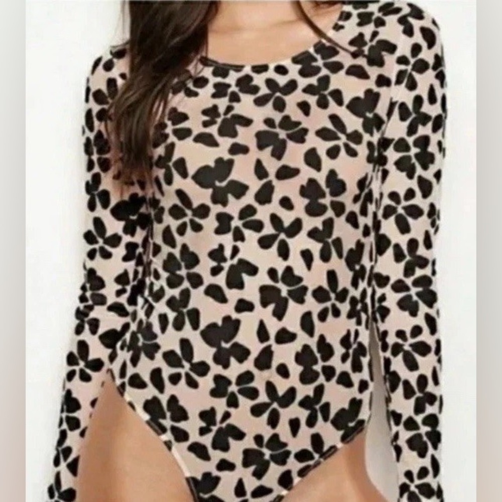 Victoria's Secret Black Floral Bodysuit